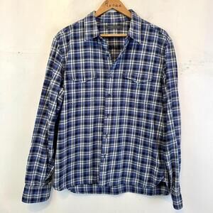 ONASSIS mens blue white plaid flannel sz XL